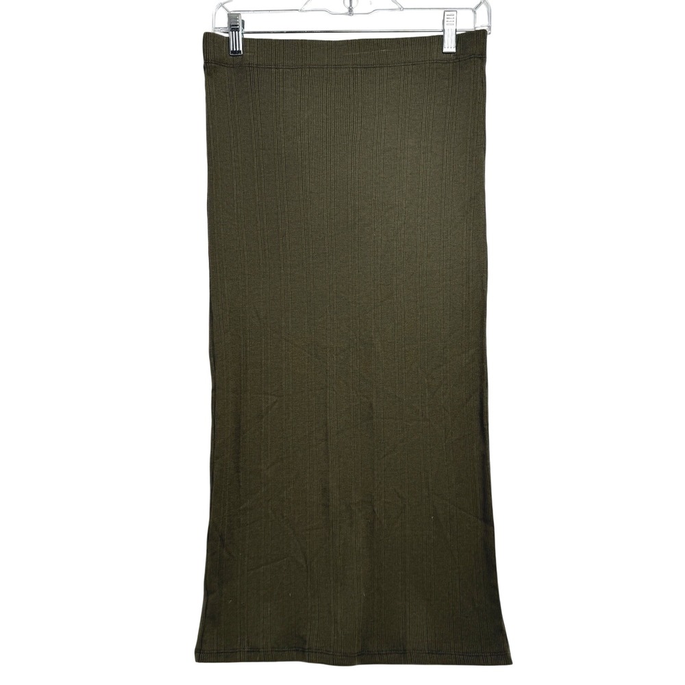 BOBEAU Women's Size Small Ribbed Midi Skirt In Olive Green NWT